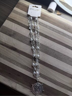 dylan Silver Multi-Strand Pearl & Coin Pendant Necklace